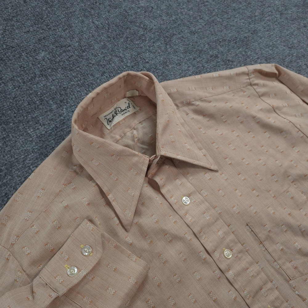 Vintage Michel Daniel Shirt Mens 16.5 34/35 Beige Geometric Long‎ Sleeve Japan